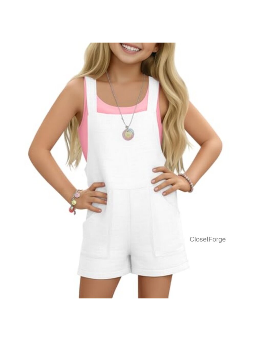 Girls Cotton Linen Romper Sleeveless Square Neck Wide Leg Short Jumpsuit